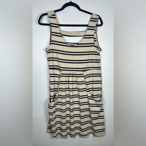 Porto Cruz Black and Cream Striped Strapless Dress. Size XL